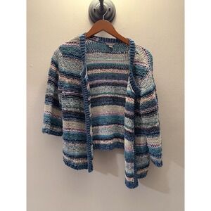 j.jill Chunky Knit 3/4 Sleeve Button Cardigan Sweater Multicolor Size Large P